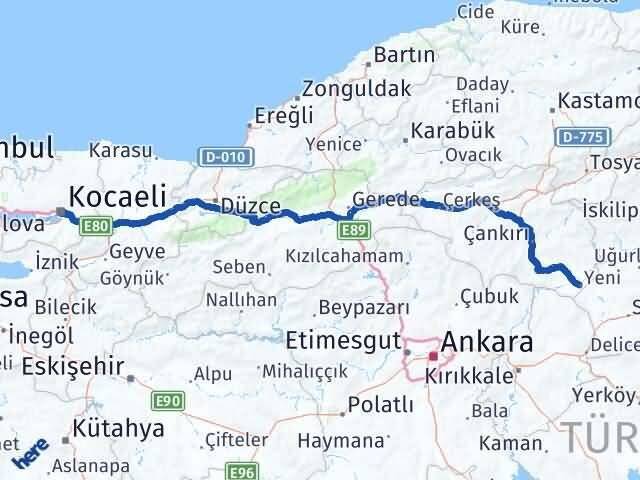 Çankırı Kızılırmak Kocaeli Arası Kaç Km - Yol Haritası