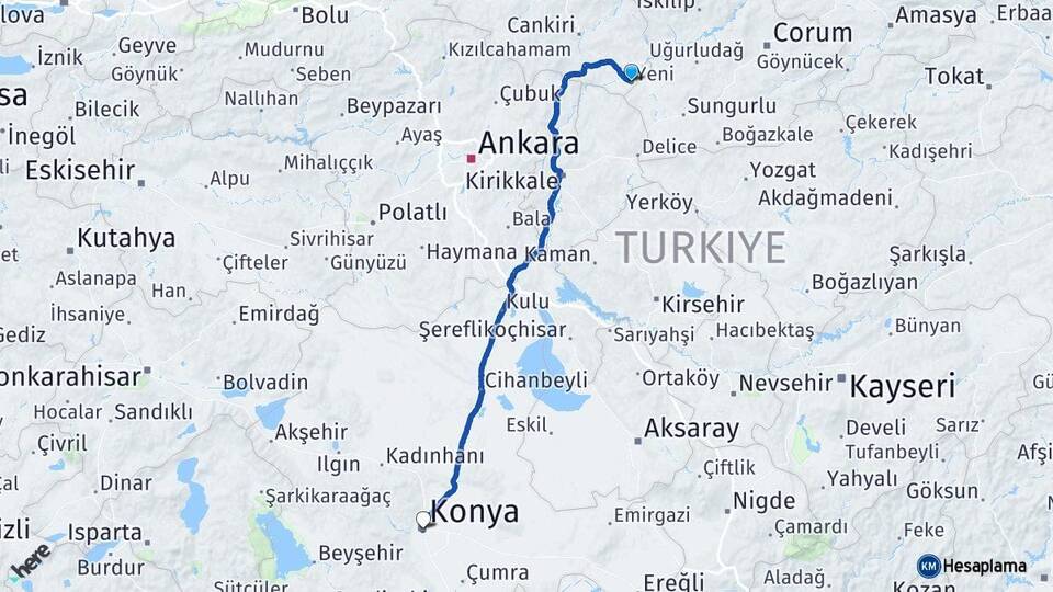Çankırı Kızılırmak Konya Arası Kaç Km - Yol Haritası