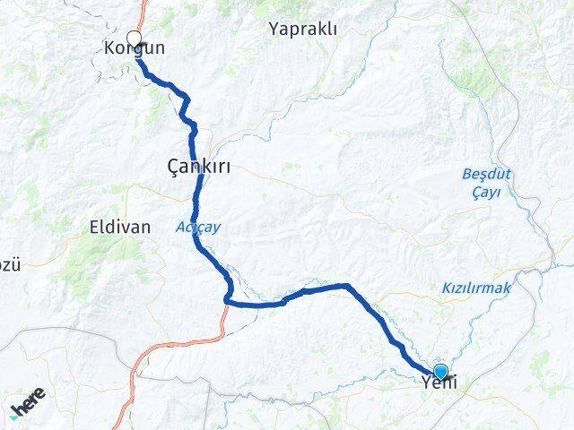 Çankırı Kızılırmak Korgun Arası Kaç Km - Yol Haritası