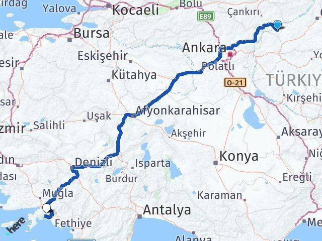 Çankırı Kızılırmak Muğla Arası Kaç Km - Yol Haritası
