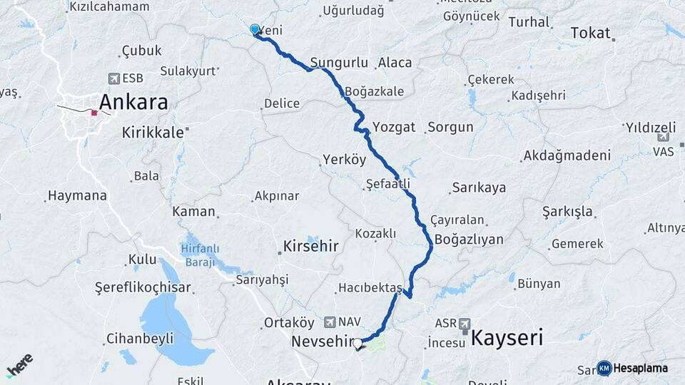 Çankırı Kızılırmak Nevşehir Arası Kaç Km - Yol Haritası