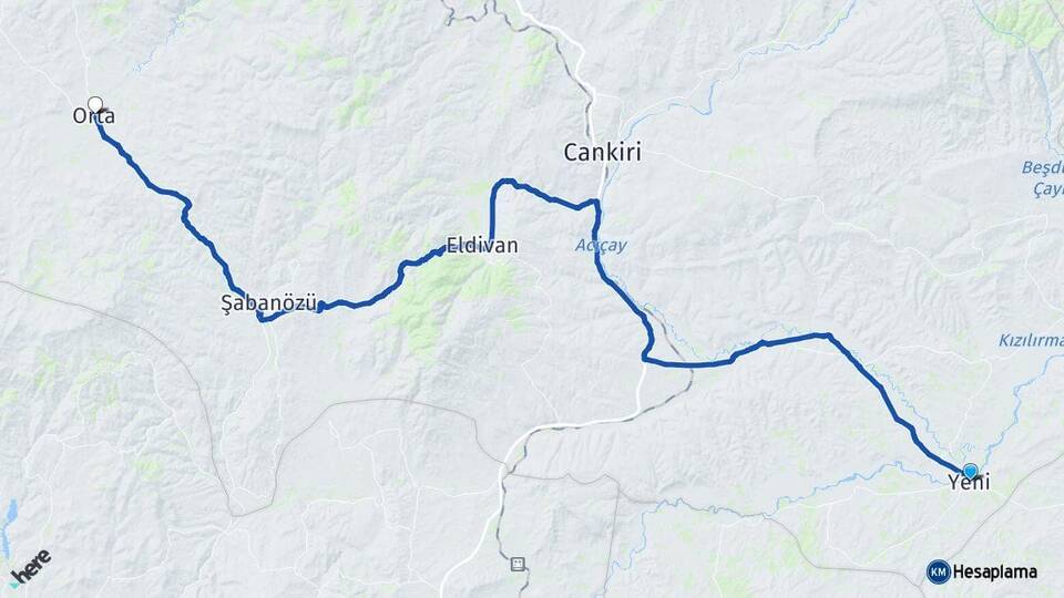 Çankırı Kızılırmak Orta Arası Kaç Km - Yol Haritası