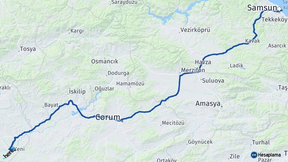 Çankırı Kızılırmak Samsun Arası Kaç Km - Yol Haritası