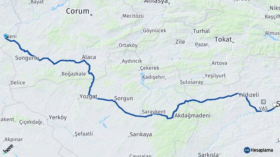 Çankırı Kızılırmak Sivas Arası Kaç Km - Yol Haritası