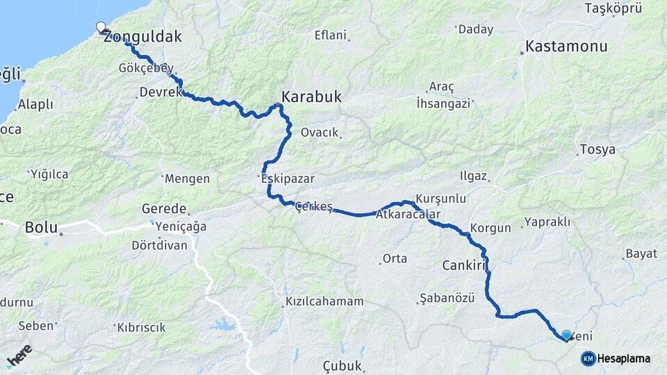 Çankırı Kızılırmak Zonguldak Arası Kaç Km - Yol Haritası