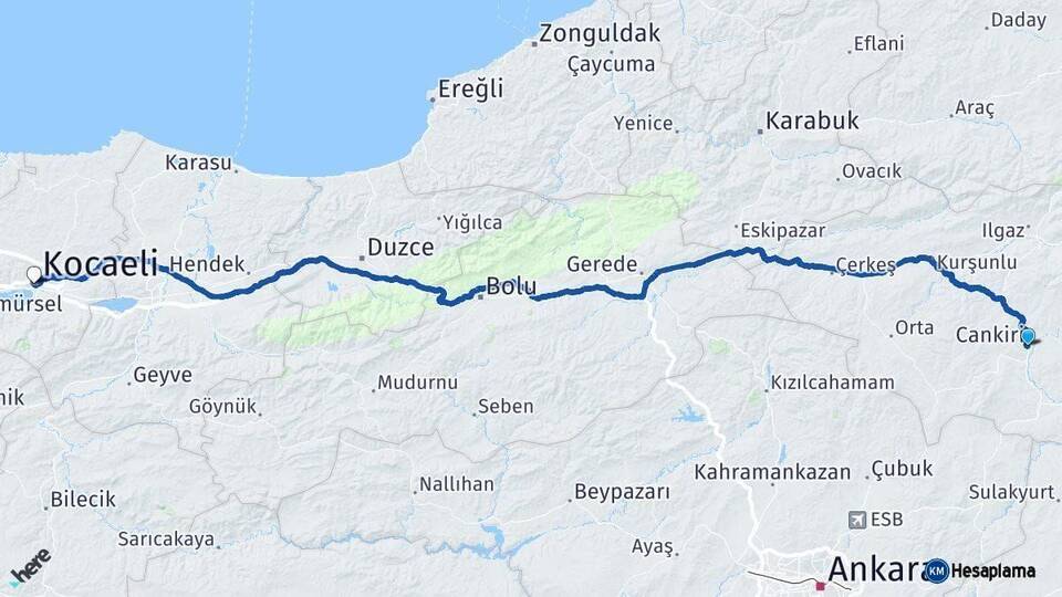 Çankırı Kocaeli Arası Kaç Km - Yol Haritası
