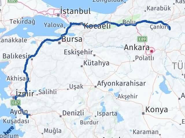 Çankırı Koçarlı Aydın Arası Kaç Km - Yol Haritası