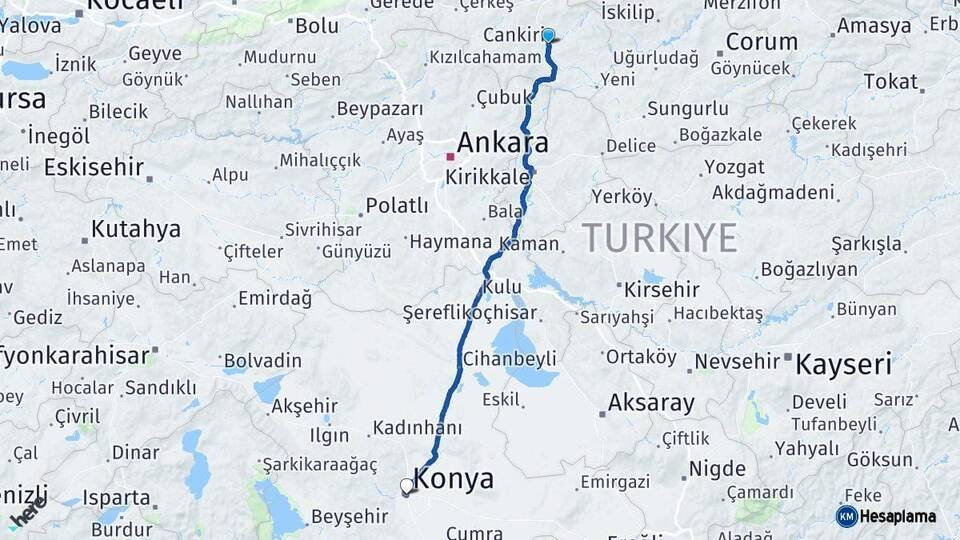 Çankırı Konya Arası Kaç Km - Yol Haritası