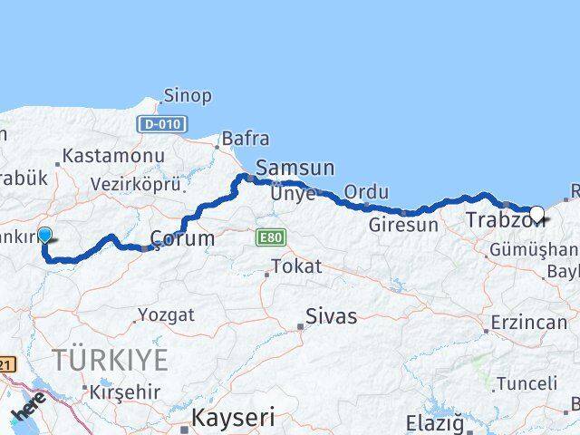 Çankırı Köprübaşı Trabzon Arası Kaç Km - Yol Haritası