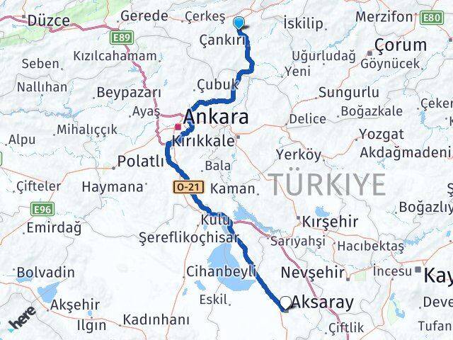 Çankırı Korgun Aksaray Arası Kaç Km - Yol Haritası