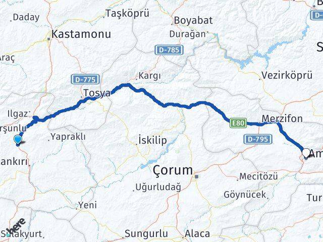 Çankırı Korgun Amasya Arası Kaç Km - Yol Haritası