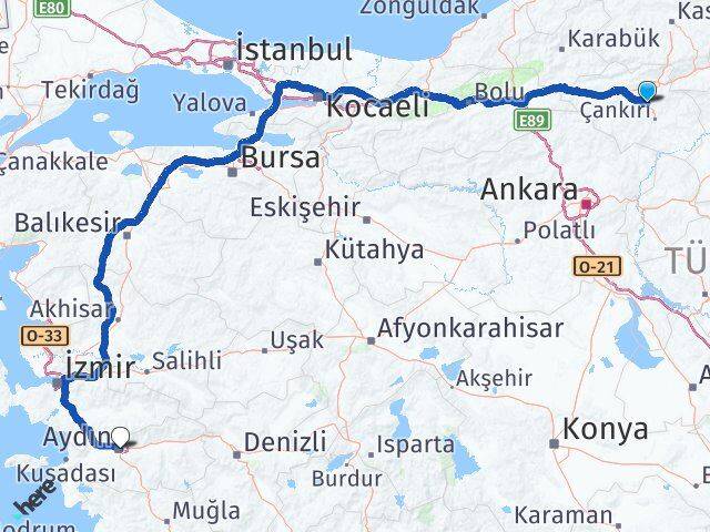 Çankırı Korgun Aydın Arası Kaç Km - Yol Haritası