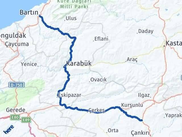 Çankırı Korgun Bartın Arası Kaç Km - Yol Haritası