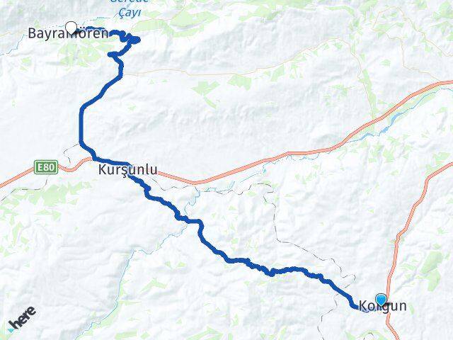 Çankırı Korgun Bayramören Arası Kaç Km - Yol Haritası
