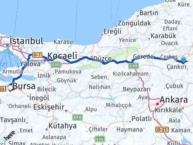 Korgun Bursa Arası Kaç Km - Yol Tarifi