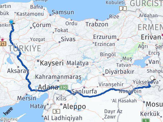 Çankırı Korgun Hakkari Arası Kaç Km - Yol Haritası