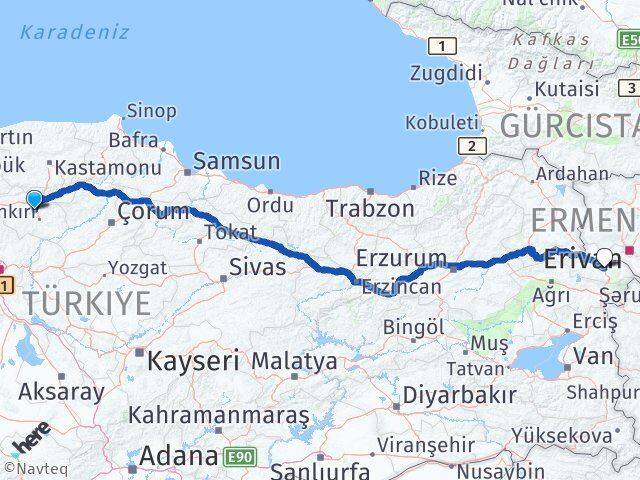 Çankırı Korgun Iğdır Arası Kaç Km - Yol Haritası