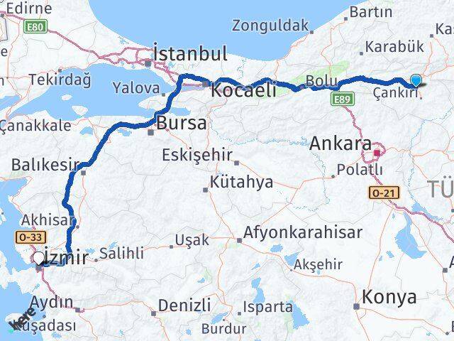 Çankırı Korgun İzmir Arası Kaç Km - Yol Haritası