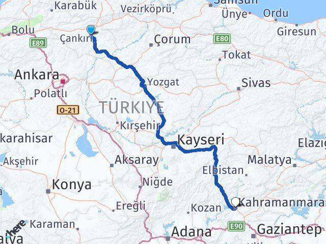 Çankırı Korgun Kahramanmaraş Arası Kaç Km - Yol Haritası