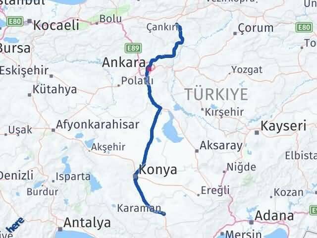 Çankırı Korgun Karaman Arası Kaç Km - Yol Haritası