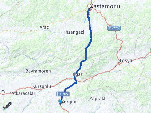 Çankırı Korgun Kastamonu Arası Kaç Km - Yol Haritası