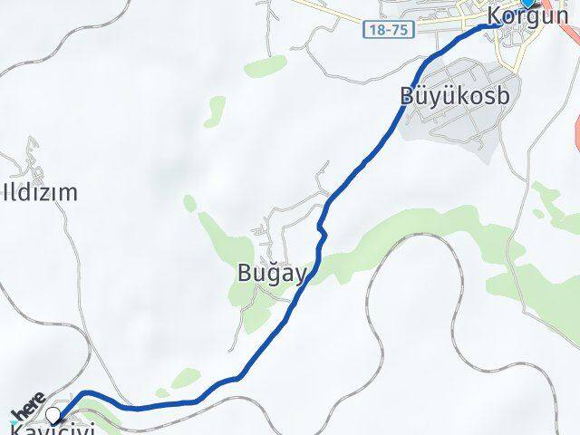 Çankırı Korgun Kayıçivi Korgun Arası Kaç Km - Yol Haritası