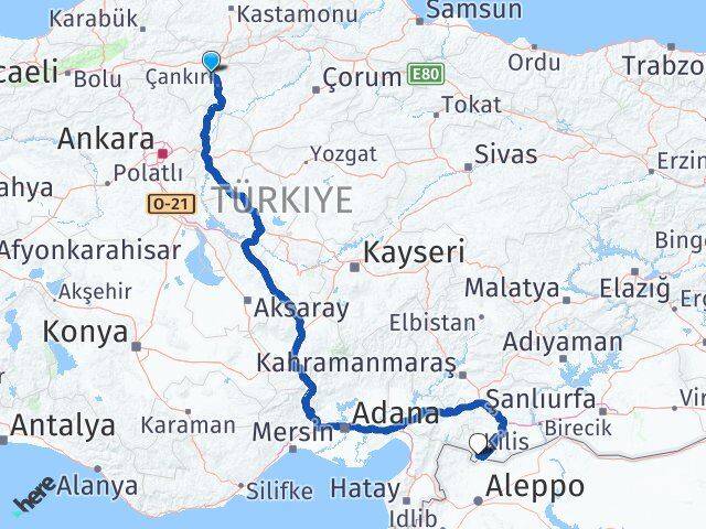 Çankırı Korgun Kilis Arası Kaç Km - Yol Haritası