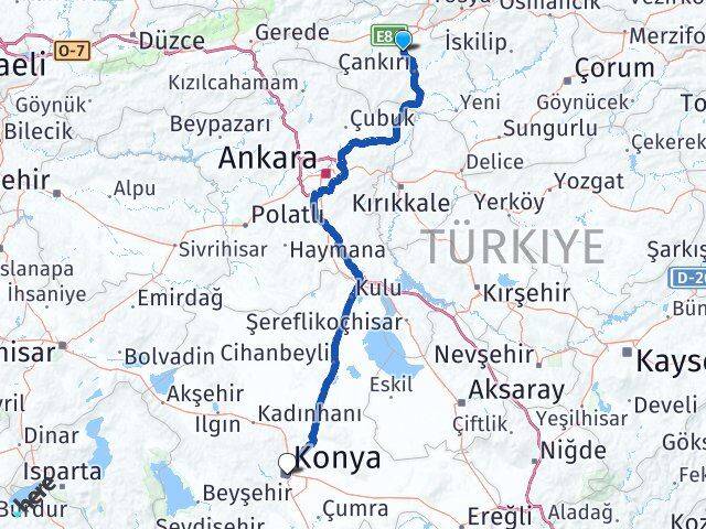 Çankırı Korgun Konya Arası Kaç Km - Yol Haritası