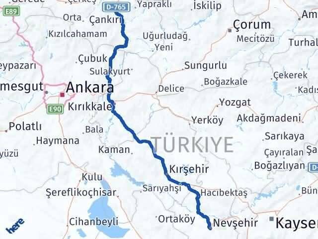 Çankırı Korgun Nevşehir Arası Kaç Km - Yol Haritası
