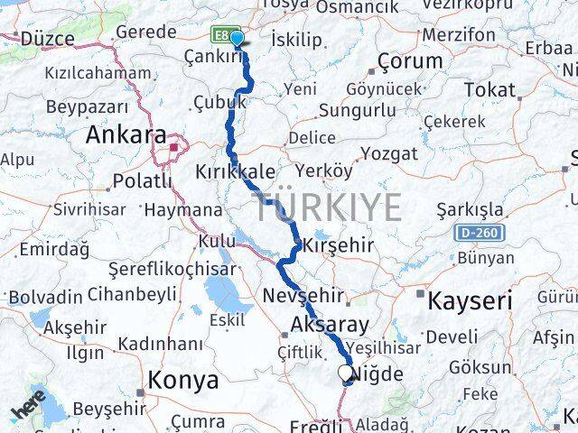 Çankırı Korgun Niğde Arası Kaç Km - Yol Haritası