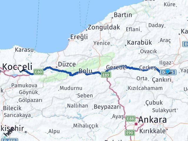 Çankırı Korgun Sakarya Arası Kaç Km - Yol Haritası