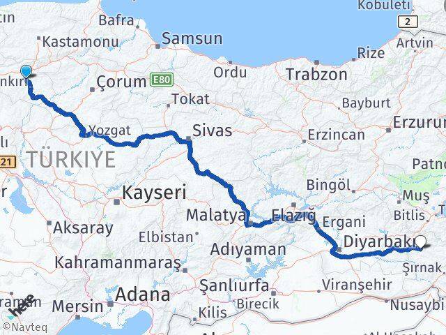 Çankırı Korgun Siirt Arası Kaç Km - Yol Haritası