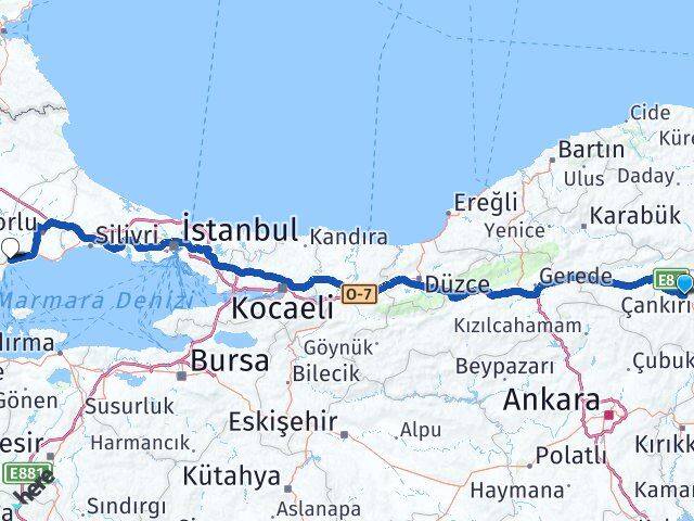 Çankırı Korgun Tekirdağ Arası Kaç Km - Yol Haritası