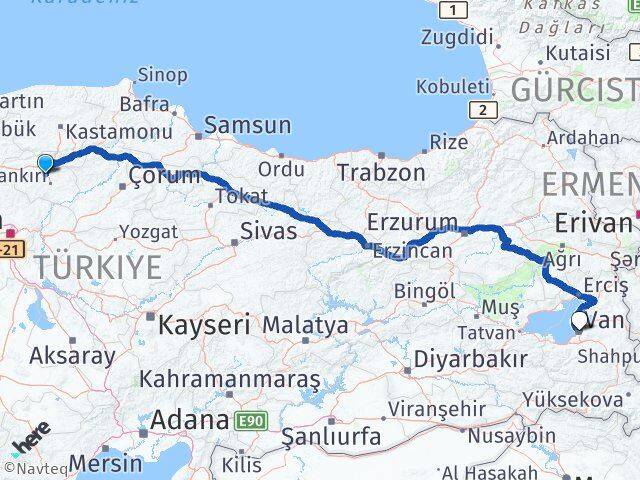 Çankırı Korgun Van Arası Kaç Km - Yol Haritası