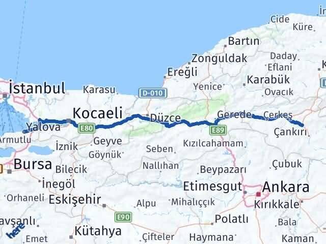Çankırı Korgun Yalova Arası Kaç Km - Yol Haritası