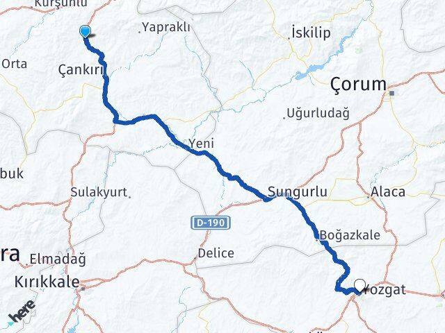 Çankırı Korgun Yozgat Arası Kaç Km - Yol Haritası