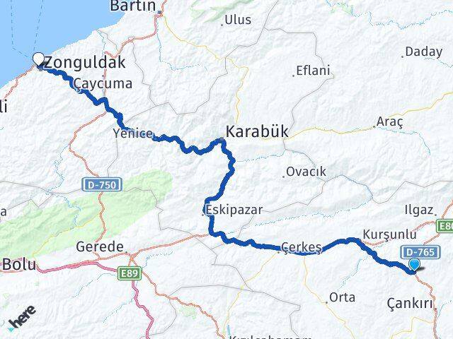 Çankırı Korgun Zonguldak Arası Kaç Km - Yol Haritası