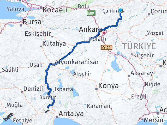 Çankırı Korkuteli Antalya Arası Kaç Km - Yol Haritası
