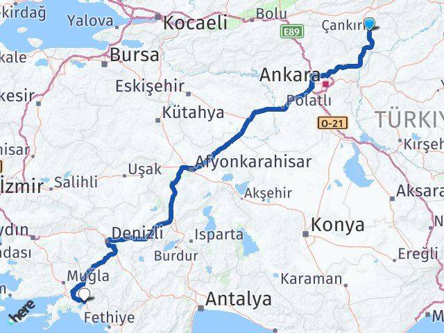 Çankırı Köyceğiz Muğla Arası Kaç Km - Yol Haritası