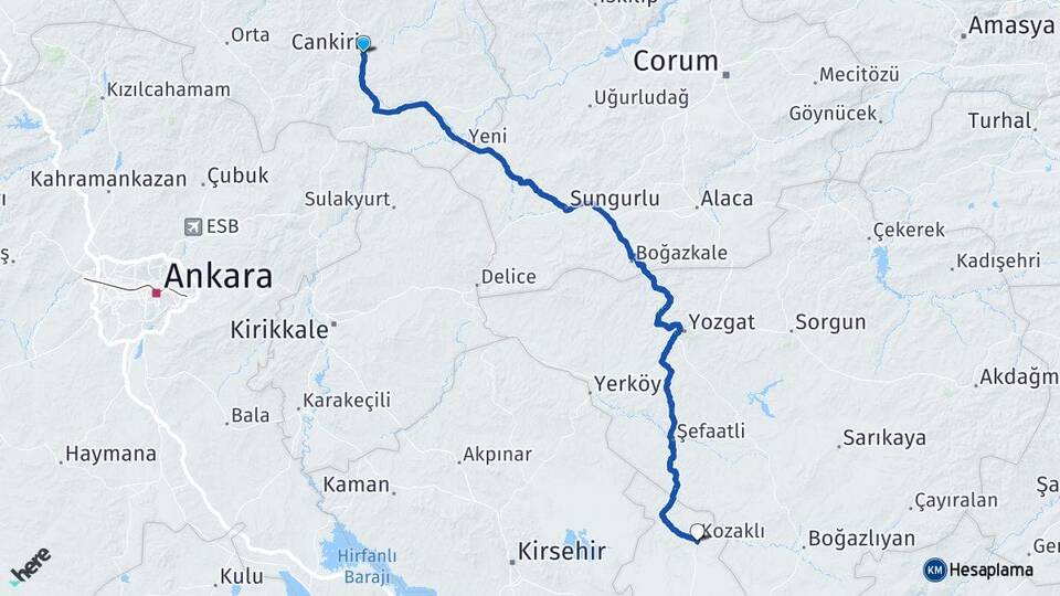 Çankırı Kozaklı Nevşehir Arası Kaç Km - Yol Haritası
