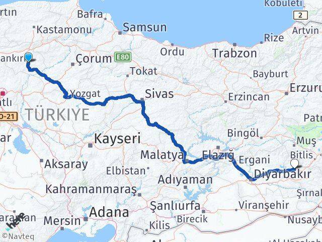 Çankırı Kozluk Batman Arası Kaç Km - Yol Haritası