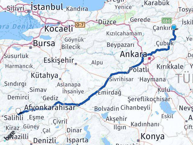 Çankırı Kula Manisa Arası Kaç Km - Yol Haritası