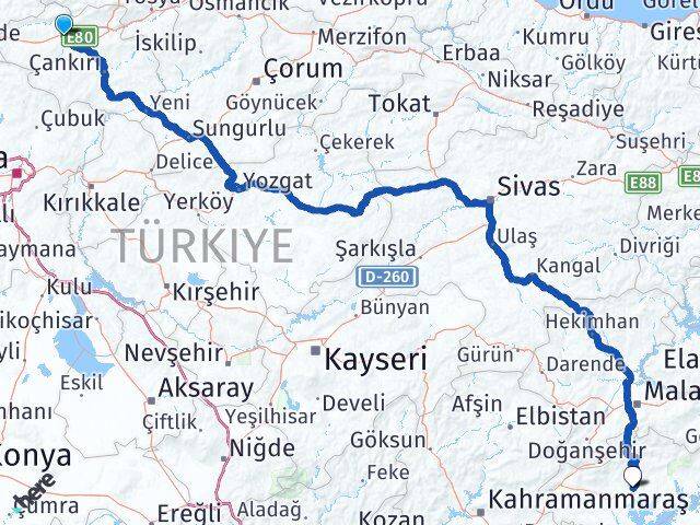 Çankırı Kurşunlu Adıyaman Arası Kaç Km - Yol Haritası