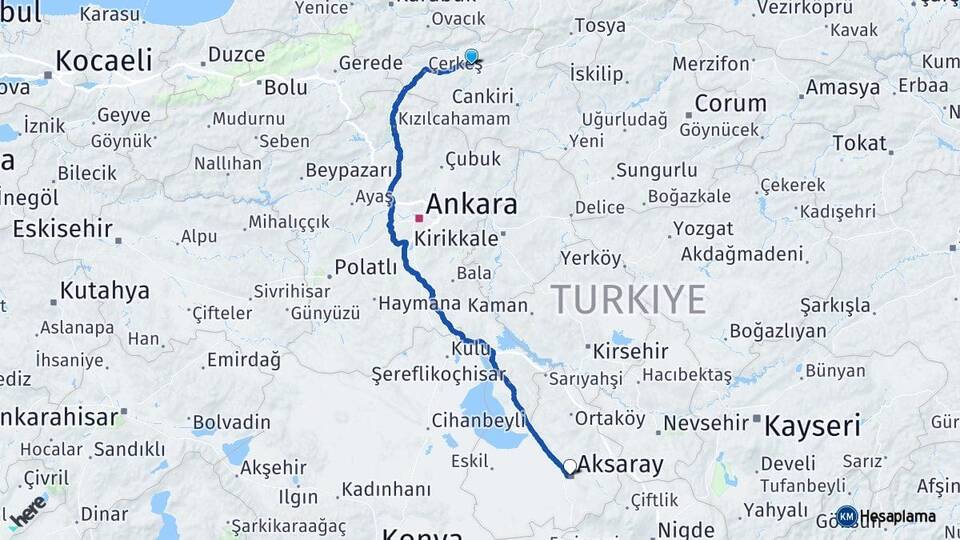 Çankırı Kurşunlu Aksaray Arası Kaç Km - Yol Haritası
