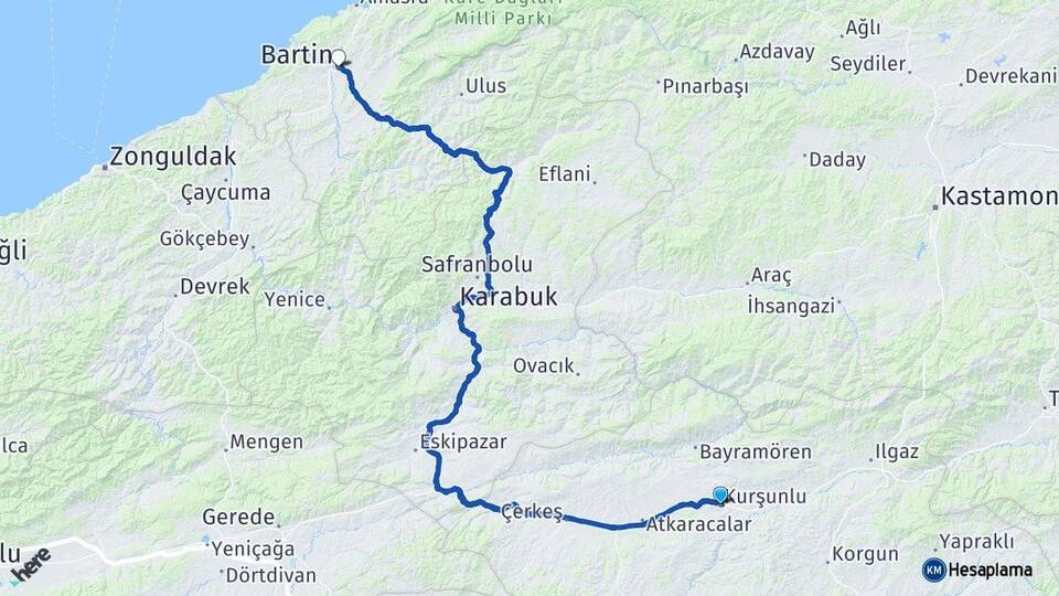 Çankırı Kurşunlu Bartın Arası Kaç Km - Yol Haritası