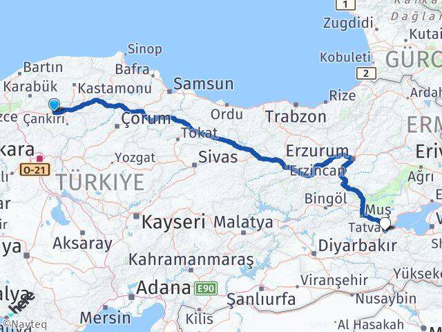 Çankırı Kurşunlu Bitlis Arası Kaç Km - Yol Haritası