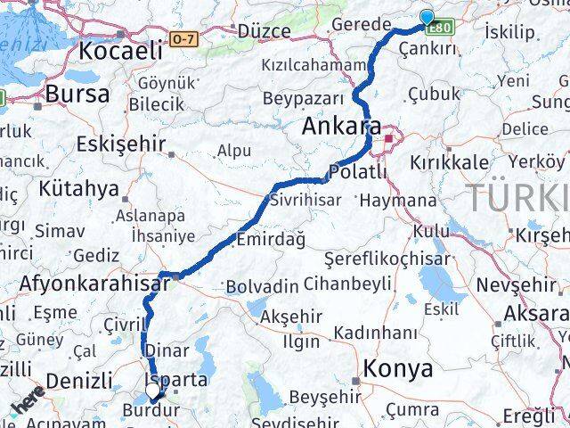 Çankırı Kurşunlu Burdur Arası Kaç Km - Yol Haritası