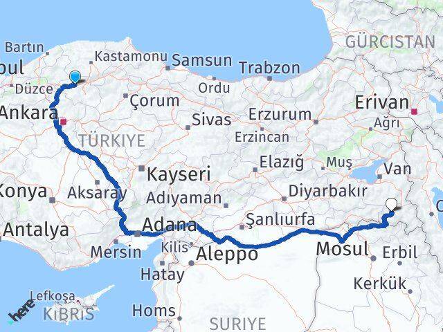 Çankırı Kurşunlu Hakkari Arası Kaç Km - Yol Haritası