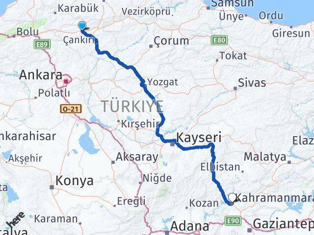 Çankırı Kurşunlu Kahramanmaraş Arası Kaç Km - Yol Haritası