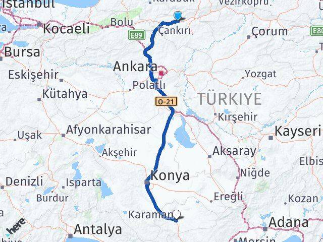 Çankırı Kurşunlu Karaman Arası Kaç Km - Yol Haritası